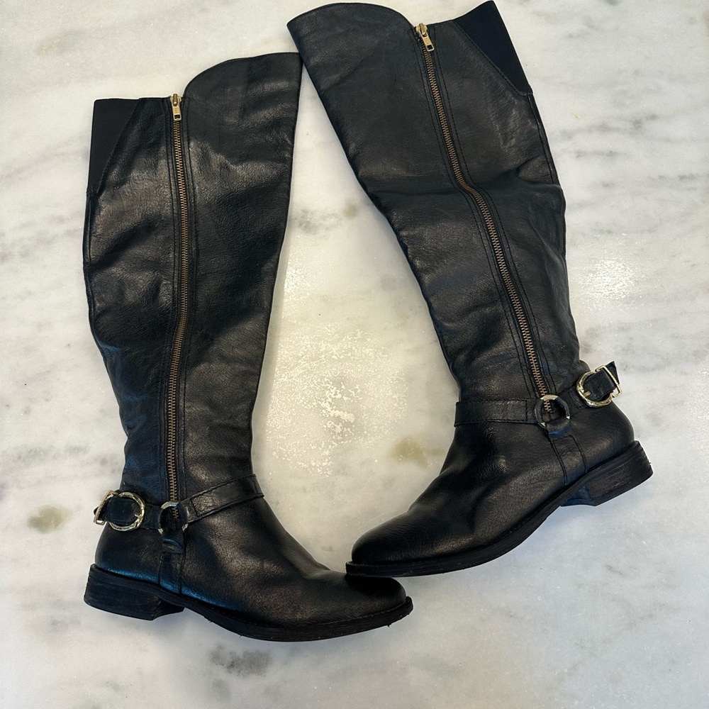 Steve Madden Women's Black Leather Riding Boots
